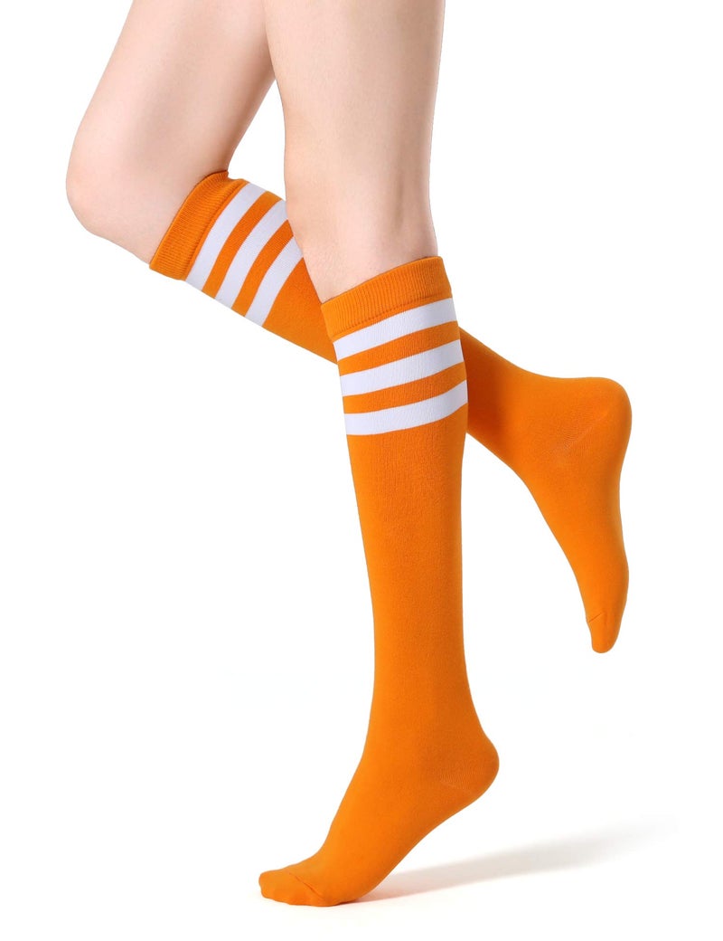 FITRELL 4 Pack Women's Knee High Socks Cotton Tube Stripe Socks, Orange+White, For Halloween Christmas Baseball Softball Soccer - Image 4